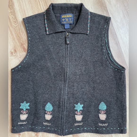 Woolrich Sweaters - Vintage Woolrich Lambs Wool Vest HOMESTEAD Brown Topiary Plant Cottagecore XL